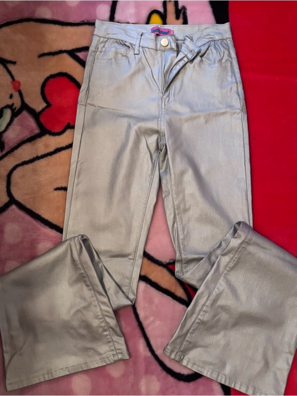 Edikted Silver Metallic Flare Jeans